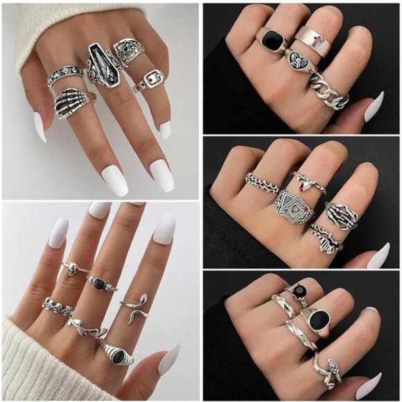 15-63 PCS Vintage Silver Knuckle Rings Set for Women Stackable Joint Finger - Picture 4 of 8